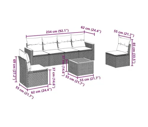 Sofos Komplektas Su Pagalvėlėmis, 7 Dalių, Juodas, Poliratanas