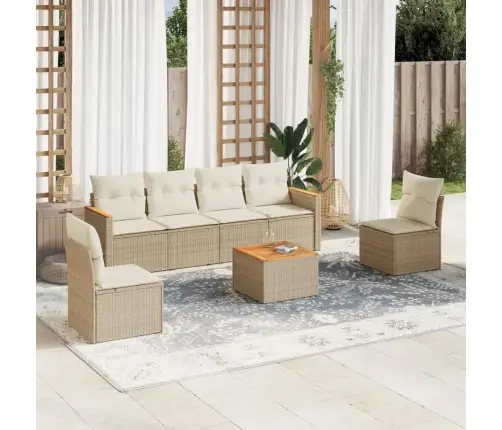 7-Daļīgs Dārza Dīvāna Komplekts, Matrači, Bēša Pe Rotangpalma Vidaxl