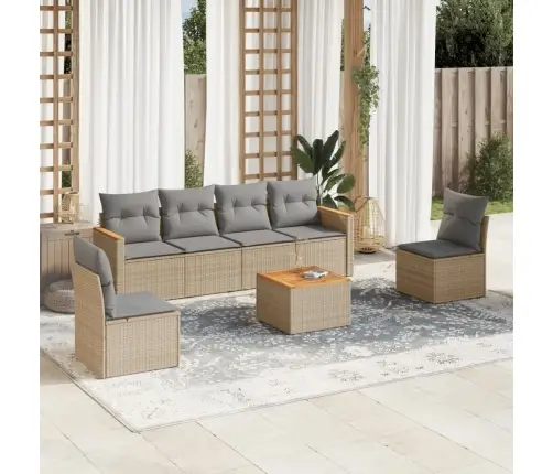 7-Daļīgs Dārza Dīvāna Komplekts, Matrači, Bēša Pe Rotangpalma Vidaxl