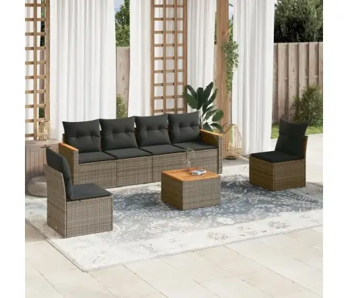 7-Daļīgs Dārza Dīvāna Komplekts, Matrači, Pelēka Pe Rotangpalma Vidaxl