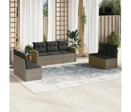 7-Daļīgs Dārza Dīvāna Komplekts, Matrači, Pelēka Pe Rotangpalma Vidaxl