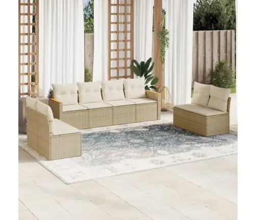 8-Daļīgs Dārza Dīvāna Komplekts, Matrači, Bēša Pe Rotangpalma Vidaxl