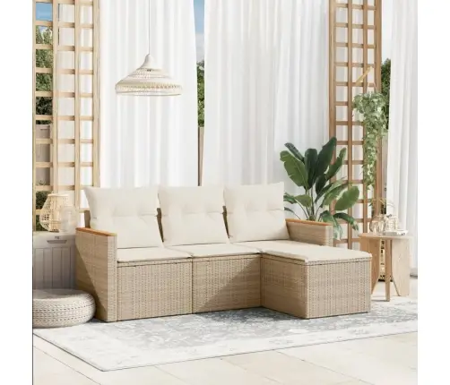 4-Daļīgs Dārza Dīvāna Komplekts, Matrači, Bēša Pe Rotangpalma Vidaxl