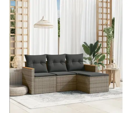 4-Daļīgs Dārza Dīvāna Komplekts Ar Matračiem, Pelēks Pe Pinums Vidaxl