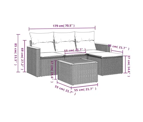 5-Osaline Aiadiivani Komplekt Patjadega, Beež, Polürotang