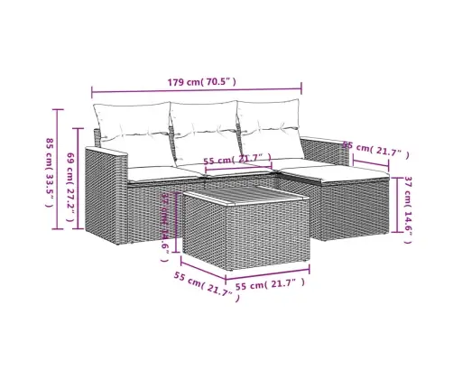 Sofos Komplektas Su Pagalvėlėmis, 5 Dalių, Smėlio, Poliratanas