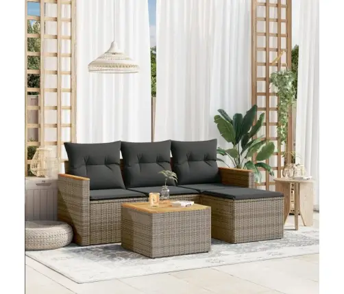 5-Daļīgs Dārza Dīvāna Komplekts Ar Matračiem, Pelēks Pe Pinums Vidaxl