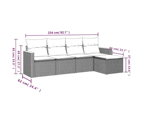 5-Daļīgs Dārza Dīvāna Komplekts, Matrači, Bēša Pe Rotangpalma Vidaxl