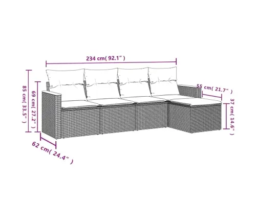 5-Daļīgs Dārza Dīvāna Komplekts Ar Matračiem, Pelēks Pe Pinums Vidaxl