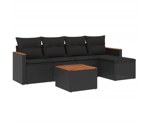 Sofos Komplektas Su Pagalvėlėmis, 6 Dalių, Juodas, Poliratanas