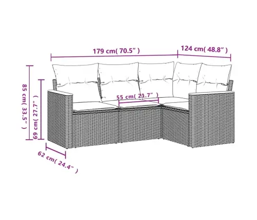 4-Daļīgs Dārza Dīvāna Komplekts, Matrači, Bēša Pe Rotangpalma Vidaxl