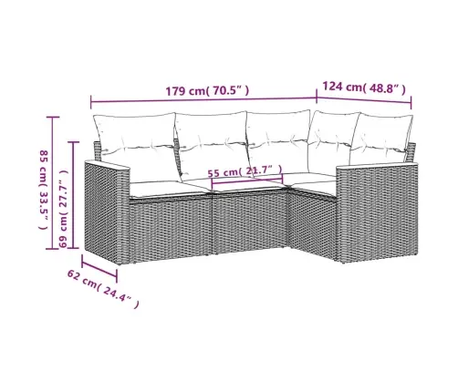 4-Osaline Aiamööbli Komplekt Patjadega, Hall, Polürotang