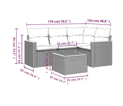 5-Daļīgs Dārza Dīvāna Komplekts Ar Matračiem, Pe Rotangpalma Vidaxl