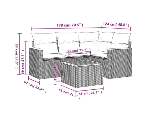 5-Daļīgs Dārza Dīvāna Komplekts, Matrači, Bēša Pe Rotangpalma Vidaxl