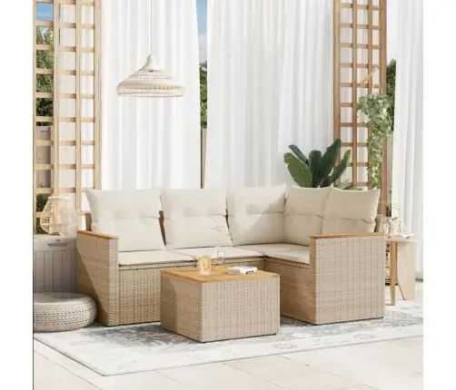 5-Daļīgs Dārza Dīvāna Komplekts, Matrači, Bēša Pe Rotangpalma Vidaxl