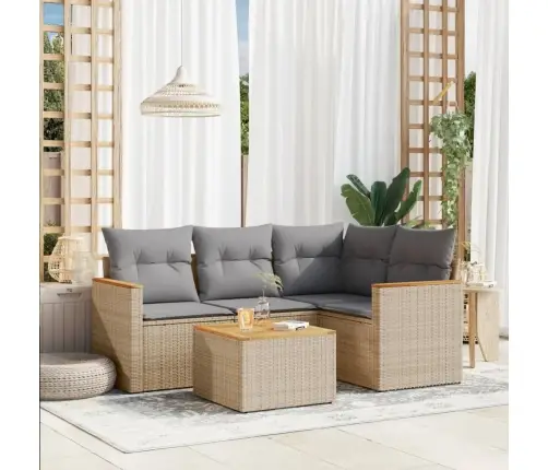 5-Daļīgs Dārza Dīvāna Komplekts, Matrači, Bēša Pe Rotangpalma Vidaxl