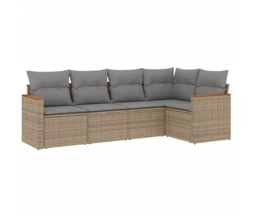 Sofos Komplektas Su Pagalvėlėmis, 5 Dalių, Smėlio, Poliratanas