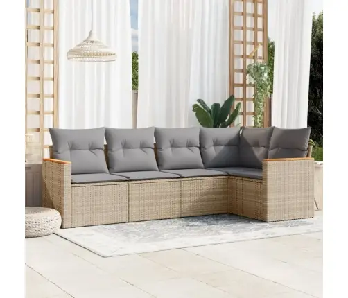 Sofos Komplektas Su Pagalvėlėmis, 5 Dalių, Smėlio, Poliratanas