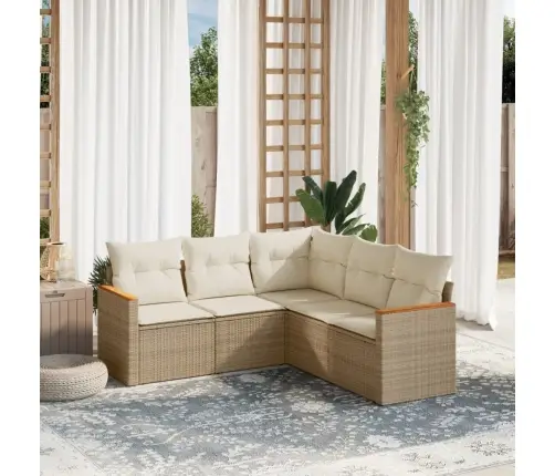 Sofos Komplektas Su Pagalvėlėmis, 5 Dalių, Smėlio, Poliratanas