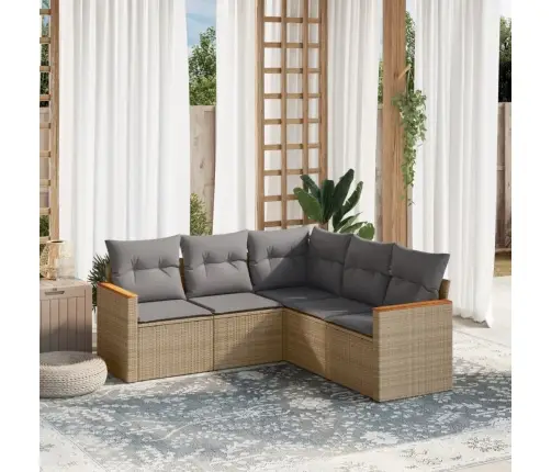 Sofos Komplektas Su Pagalvėlėmis, 5 Dalių, Smėlio, Poliratanas