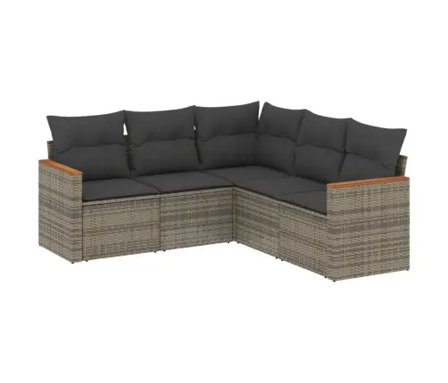 5-Daļīgs Dārza Dīvāna Komplekts Ar Matračiem, Pelēks Pe Pinums Vidaxl