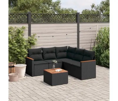 Sofos Komplektas Su Pagalvėlėmis, 6 Dalių, Juodas, Poliratanas