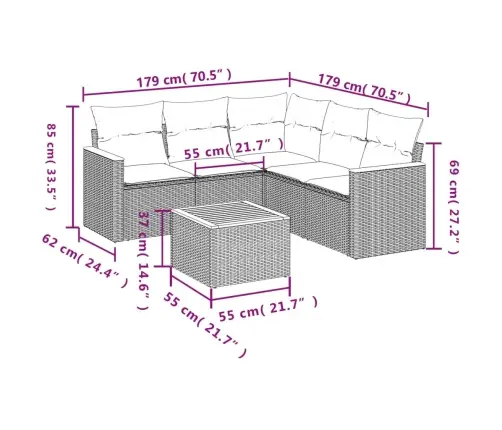 6-Osaline Aiadiivani Komplekt Patjadega, Beež, Polürotang