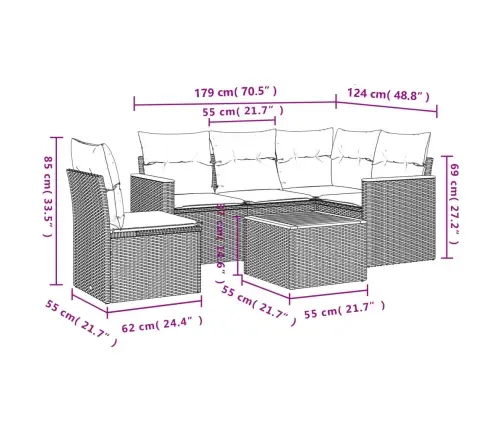 6-Daļīgs Dārza Dīvāna Komplekts, Matrači, Melna Pe Rotanpalma Vidaxl
