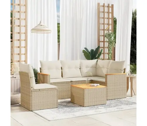 6-Daļīgs Dārza Dīvāna Komplekts, Matrači, Bēša Pe Rotangpalma Vidaxl