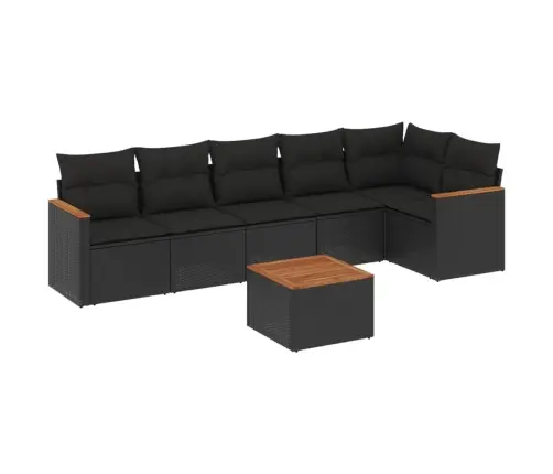 Sofos Komplektas Su Pagalvėlėmis, 7 Dalių, Juodas, Poliratanas