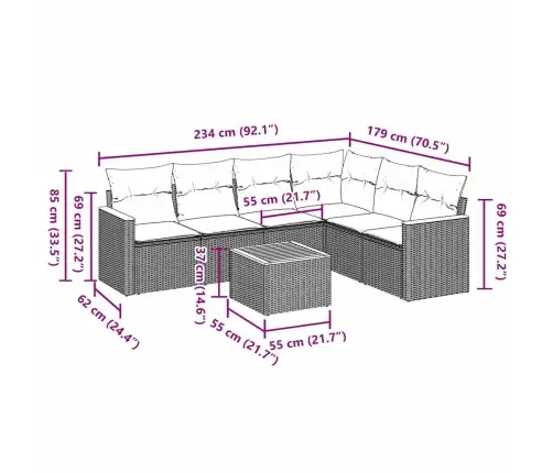 Sofos Komplektas Su Pagalvėlėmis, 7 Dalių, Juodas, Poliratanas