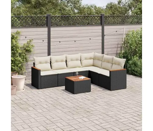 Sofos Komplektas Su Pagalvėlėmis, 7 Dalių, Juodas, Poliratanas