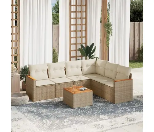 Sofos Komplektas Su Pagalvėlėmis, 7 Dalių, Smėlio, Poliratanas