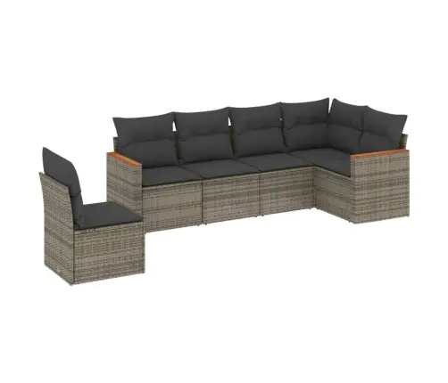 Sofos Komplektas Su Pagalvėlėmis, 6 Dalių, Pilkas, Poliratanas Sofos Komplektas Su Pagalvėlėmis, 6 Dalių, Pilkas, Poliratanas