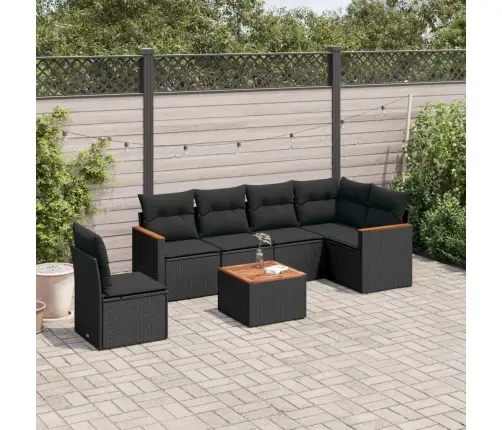7-Daļīgs Dārza Dīvāna Komplekts Ar Matračiem, Melna Pe Vidaxl