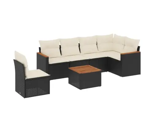 Sofos Komplektas Su Pagalvėlėmis, 7 Dalių, Juodas, Poliratanas