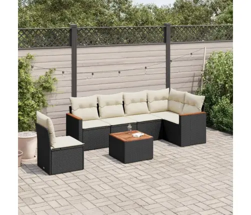 Sofos Komplektas Su Pagalvėlėmis, 7 Dalių, Juodas, Poliratanas