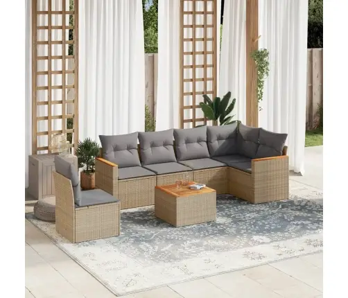 7-Daļīgs Dārza Dīvāna Komplekts, Matrači, Bēša Pe Rotangpalma Vidaxl