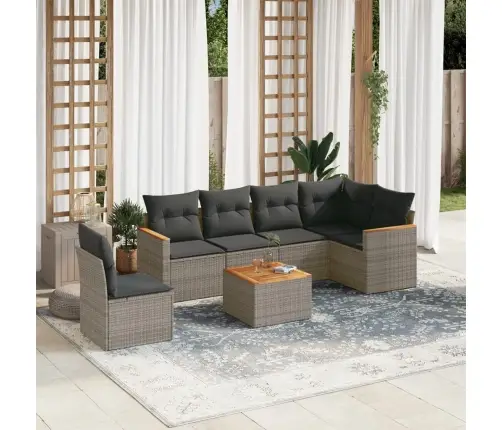 7-Daļīgs Dārza Dīvāna Komplekts, Matrači, Pelēka Pe Rotangpalma Vidaxl