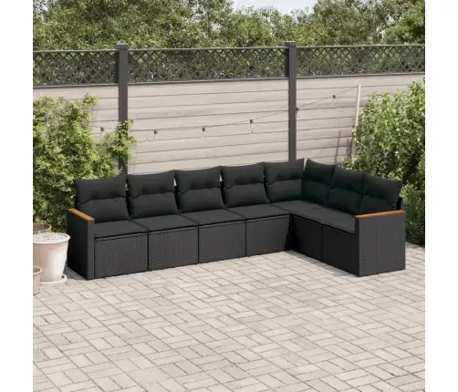 7-Daļīgs Dārza Dīvāna Komplekts Ar Matračiem, Melna Pe Vidaxl