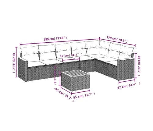 8-Osaline Aiadiivani Komplekt Patjadega, Beež, Polürotang