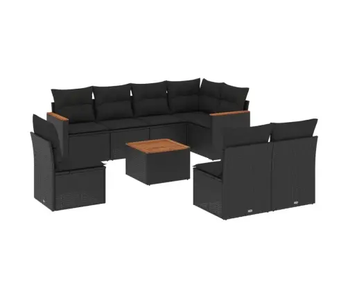 9-Daļīgs Dārza Dīvāna Komplekts, Matrači, Melna Pe Rotangpalma Vidaxl
