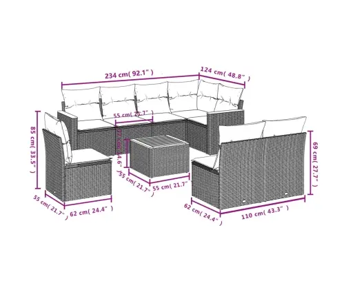 9-Daļīgs Dārza Dīvāna Komplekts, Matrači, Melna Pe Rotangpalma Vidaxl