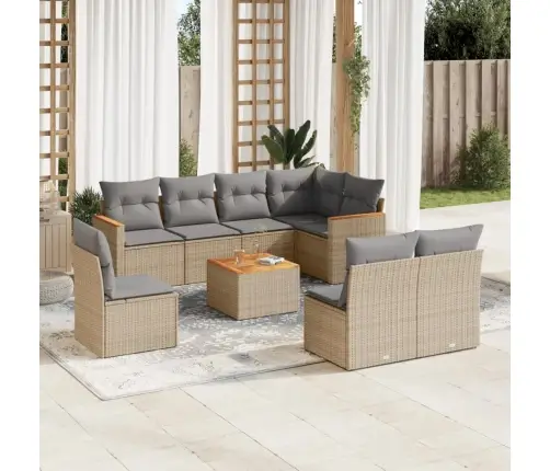 9-Daļīgs Dārza Dīvānu Komplekts, Matrači, Bēša Pe Rotangpalma Vidaxl