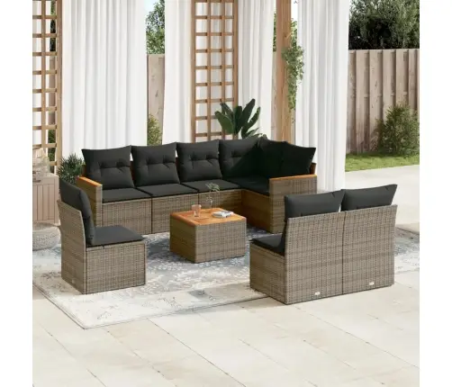 9-Daļīgs Dārza Dīvāna Komplekts Ar Matračiem, Pelēks Pe Pinums Vidaxl