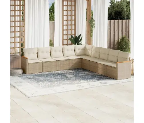 9-Daļīgs Dārza Dīvānu Komplekts, Matrači, Bēša Pe Rotangpalma Vidaxl