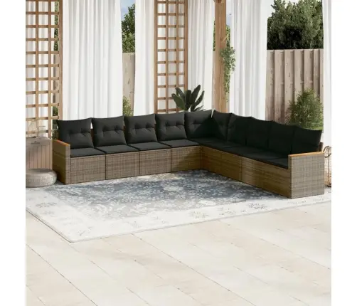 Sofos Komplektas Su Pagalvėlėmis, 9 Dalių, Pilkas, Poliratanas