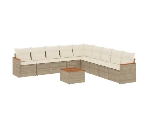 10-Daļīgs Dārza Dīvāna Komplekts, Matrači, Bēša Pe Rotangpalma Vidaxl