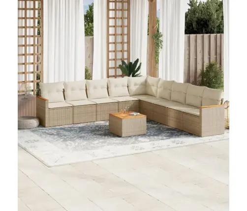 10-Daļīgs Dārza Dīvāna Komplekts, Matrači, Bēša Pe Rotangpalma Vidaxl