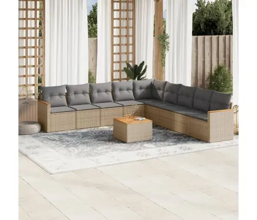 10-Daļīgs Dārza Dīvāna Komplekts, Matrači, Bēša Pe Rotangpalma Vidaxl